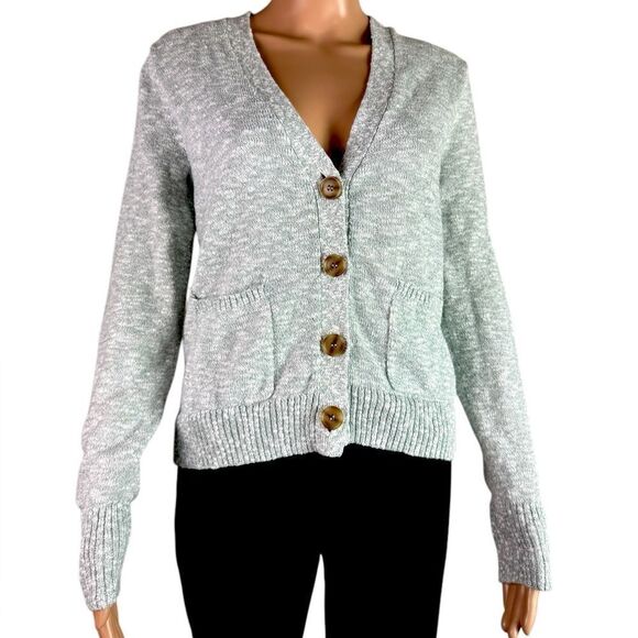 J. Crew Factory Forest Green & White Heathered Cardigan - Picture 1 of 4